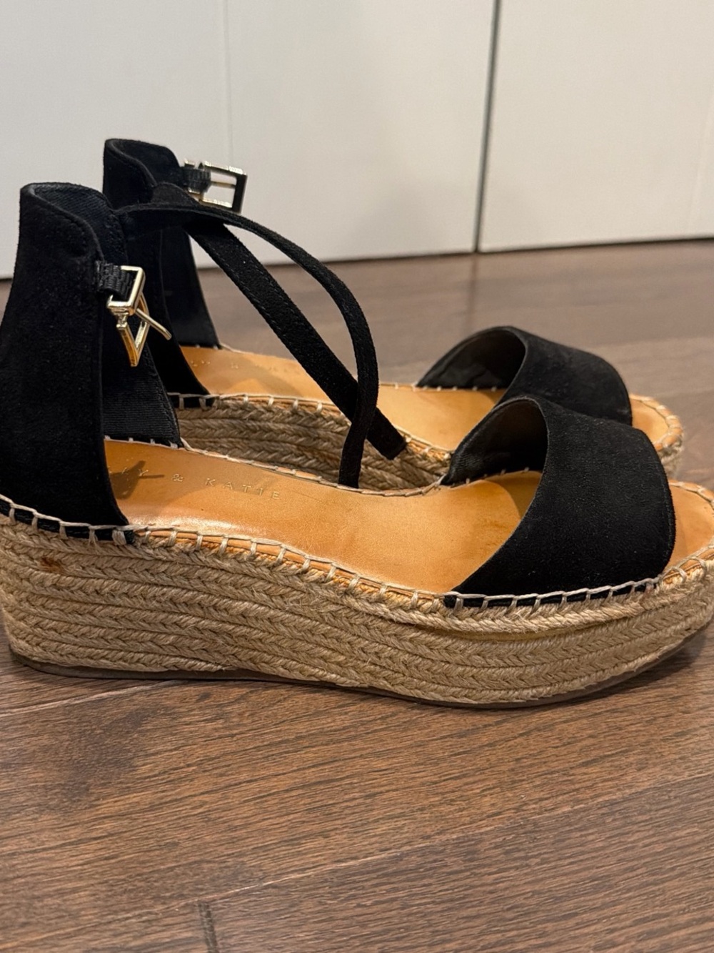 Kelly & Katie Black Suede Espadrille Wedge Sandals
